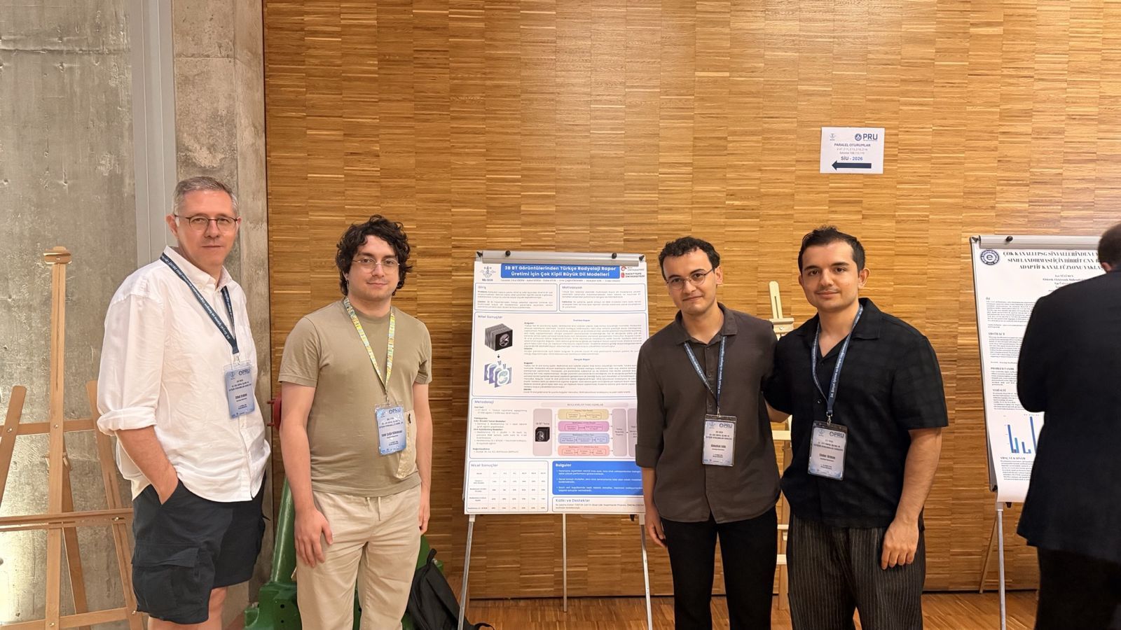 Members of the research team presenting their poster on Turkish radiology report generation at SİU 2026.